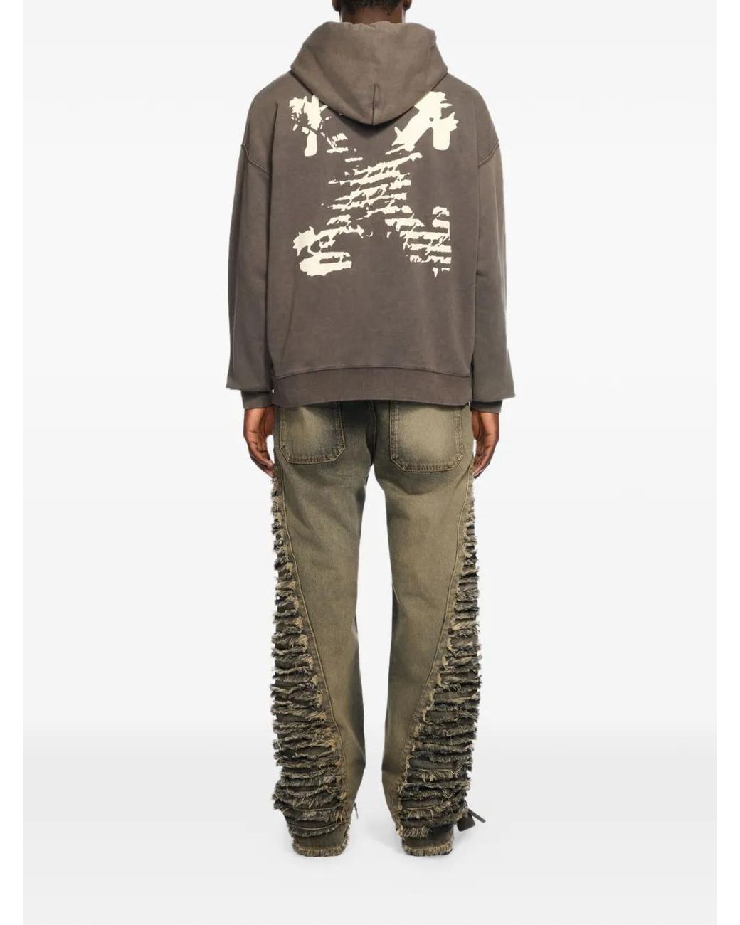 Off-White c/o Virgil Abloh Brown Graphic-Print Drawstring Hoodie for men