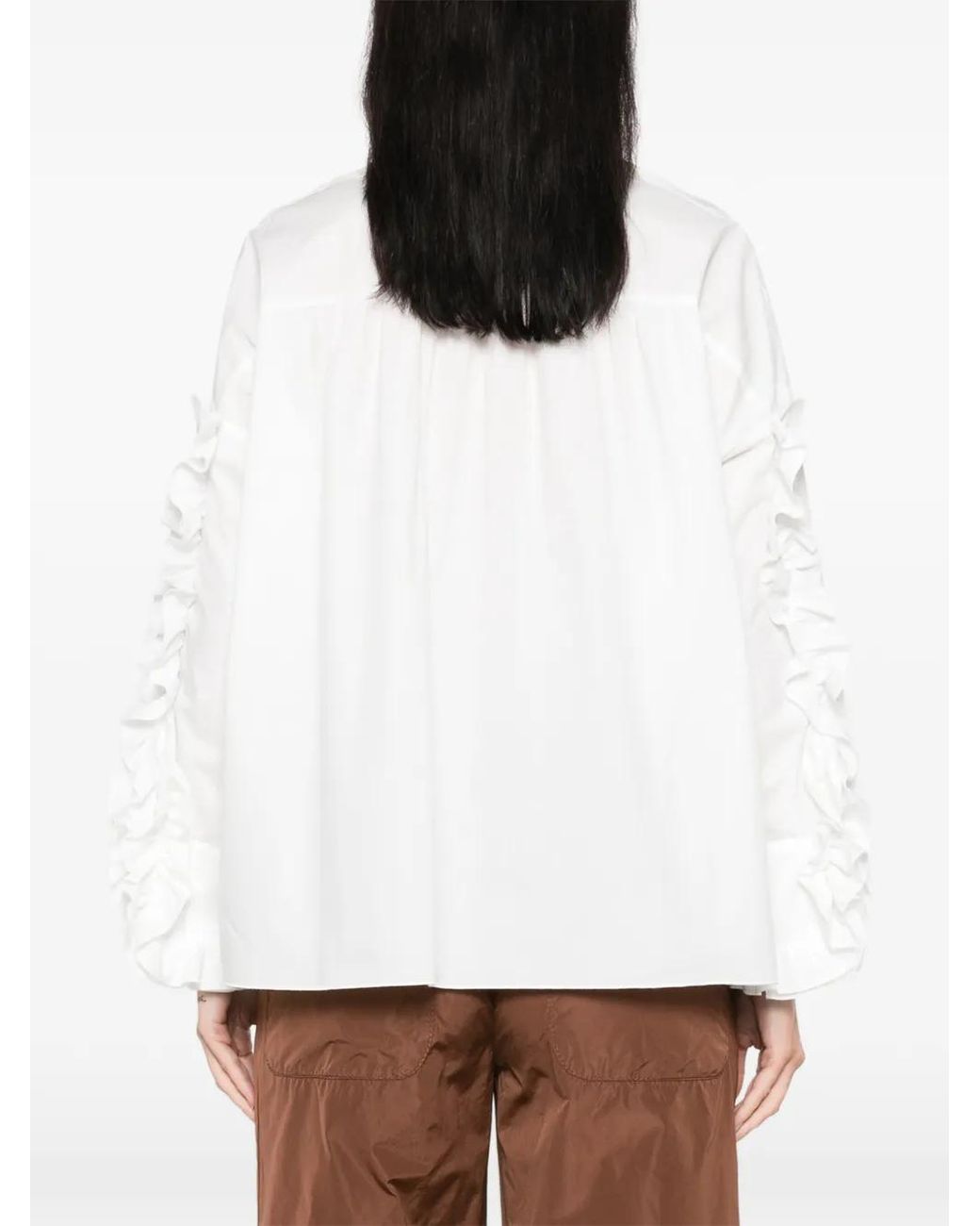Susanne Bommer White Ruffle-Trim Long-Sleeve Shirt