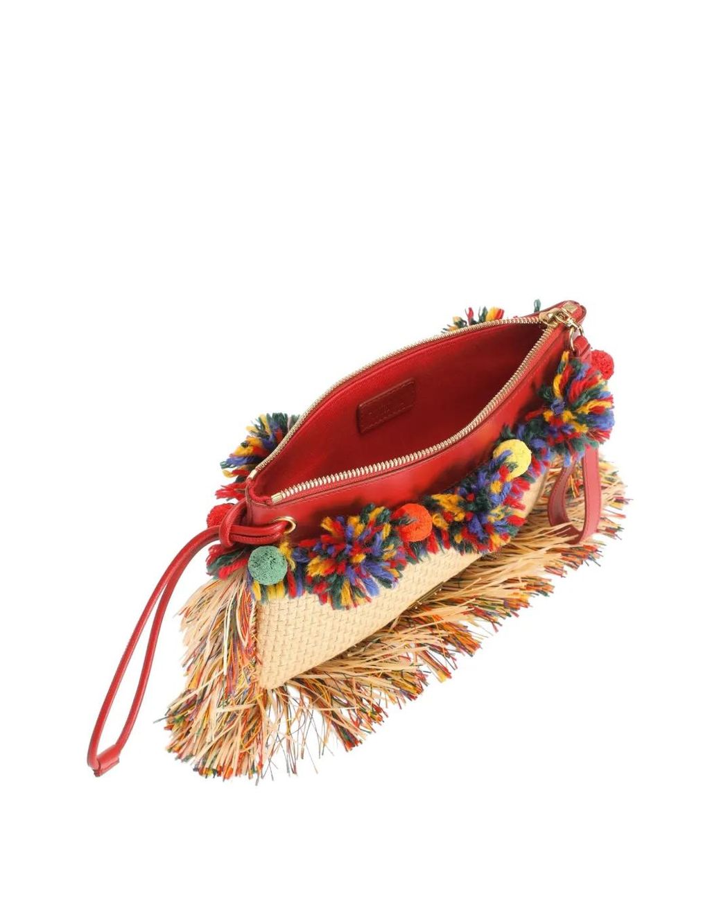 Dolce & Gabbana Red Trousse De Toilette En Raphia À Franges