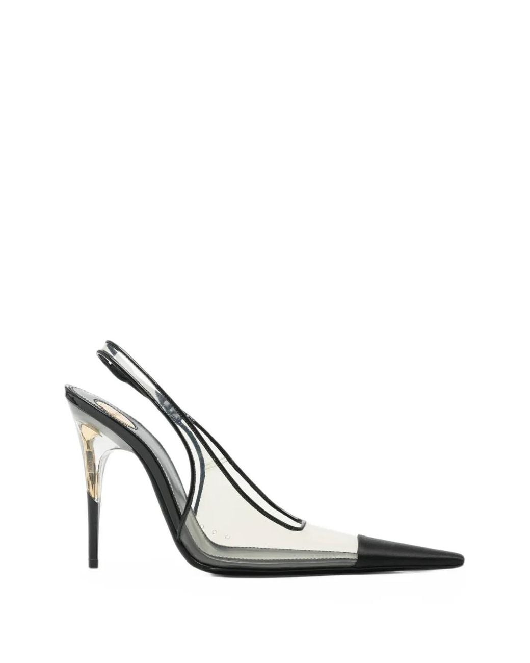 Saint Laurent White Pointed-Toe Slingback Pumps