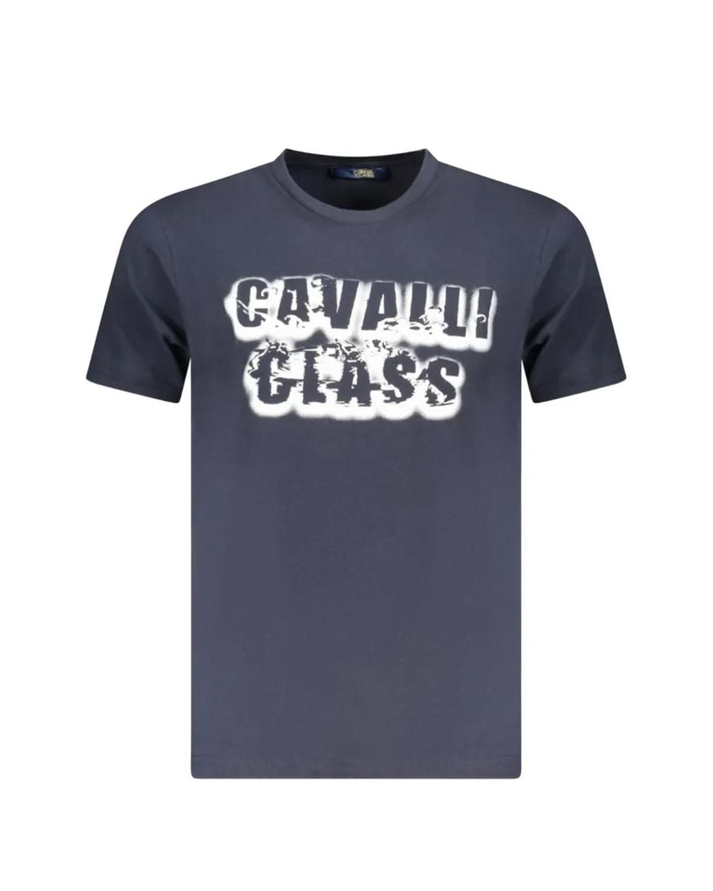 Roberto Cavalli Blue Graffiti-Style Logo-Print T-Shirt for men