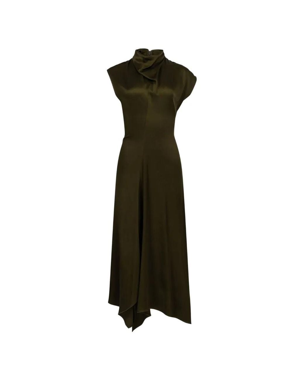 Victoria Beckham Green Draped Satin Midi Dress