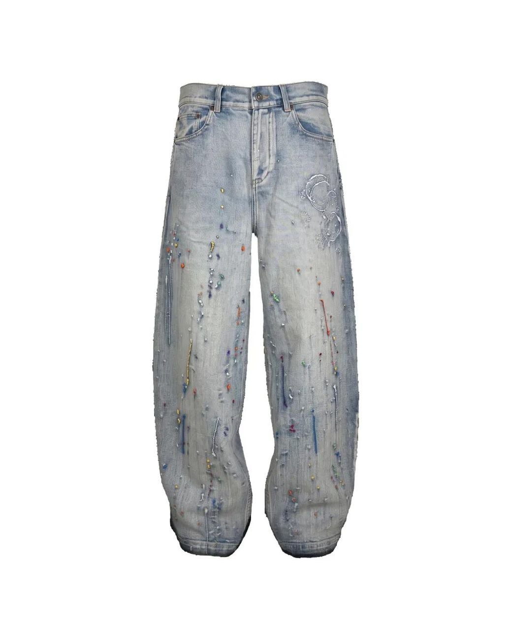 Mostly Heard Rarely Seen Gray Paint-Embroidered Wide-Leg Jeans for men