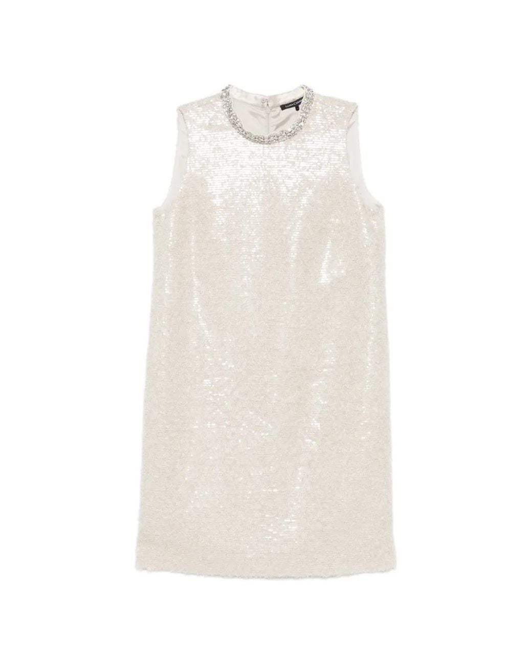 Luisa Cerano White Sequin-Embellished Mini Dress