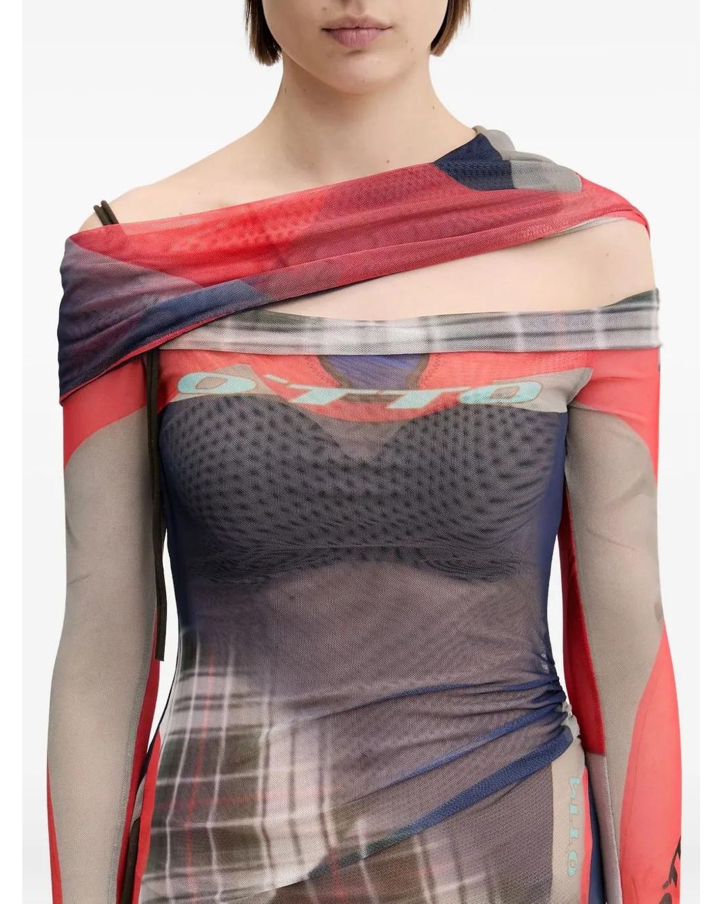 OTTOLINGER Red Mesh-Paneled Asymmetical Dress