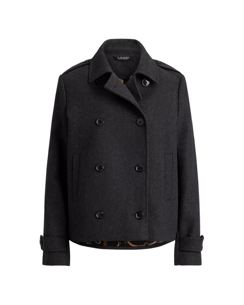 Ralph Lauren Black Double-Breasted Twill Short Coat