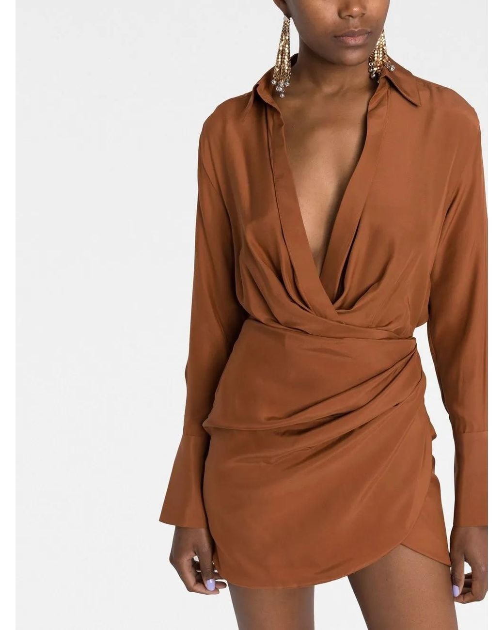 GAUGE81 Brown Naha Asymmetric Mini Dress