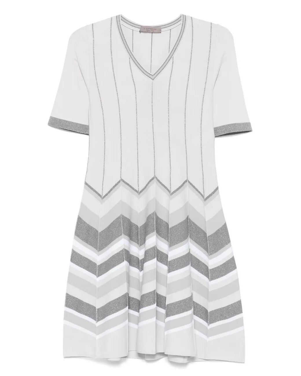 D.exterior White Chevron-Knit Mini Dress