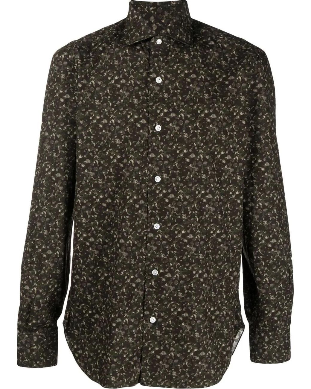 Barba Napoli Black Camouflage-Print Button-Down Shirt for men