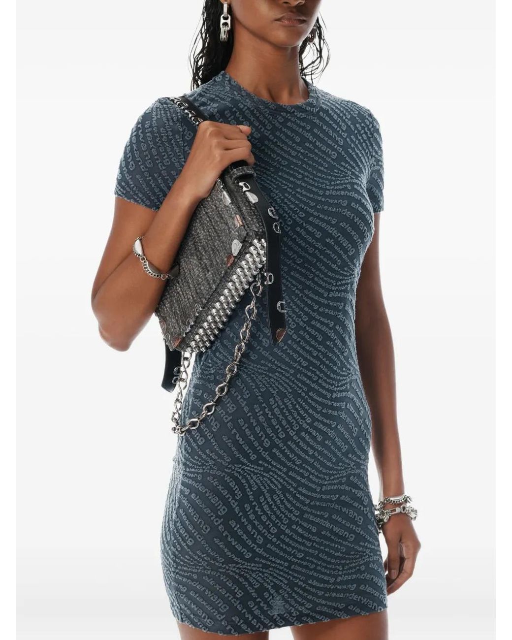 Alexander Wang Blue Logo Jacquard Shrunken Minidress