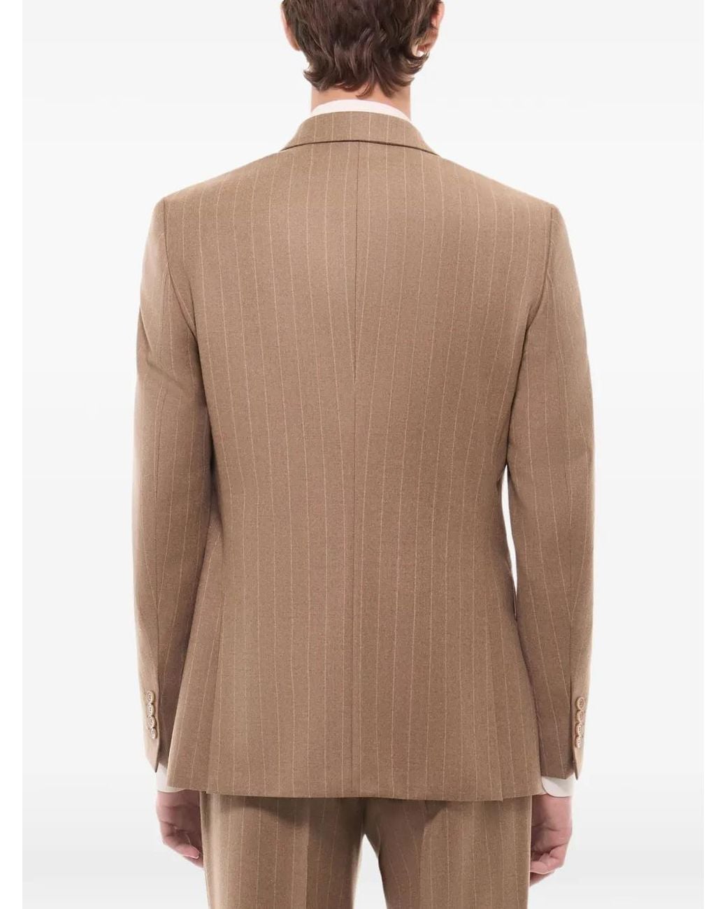 Fursac Brown Double-Breasted Striped Blazer for men