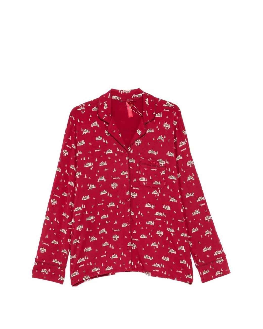 Skims Red Graphic-Print Button-Up Pajamas