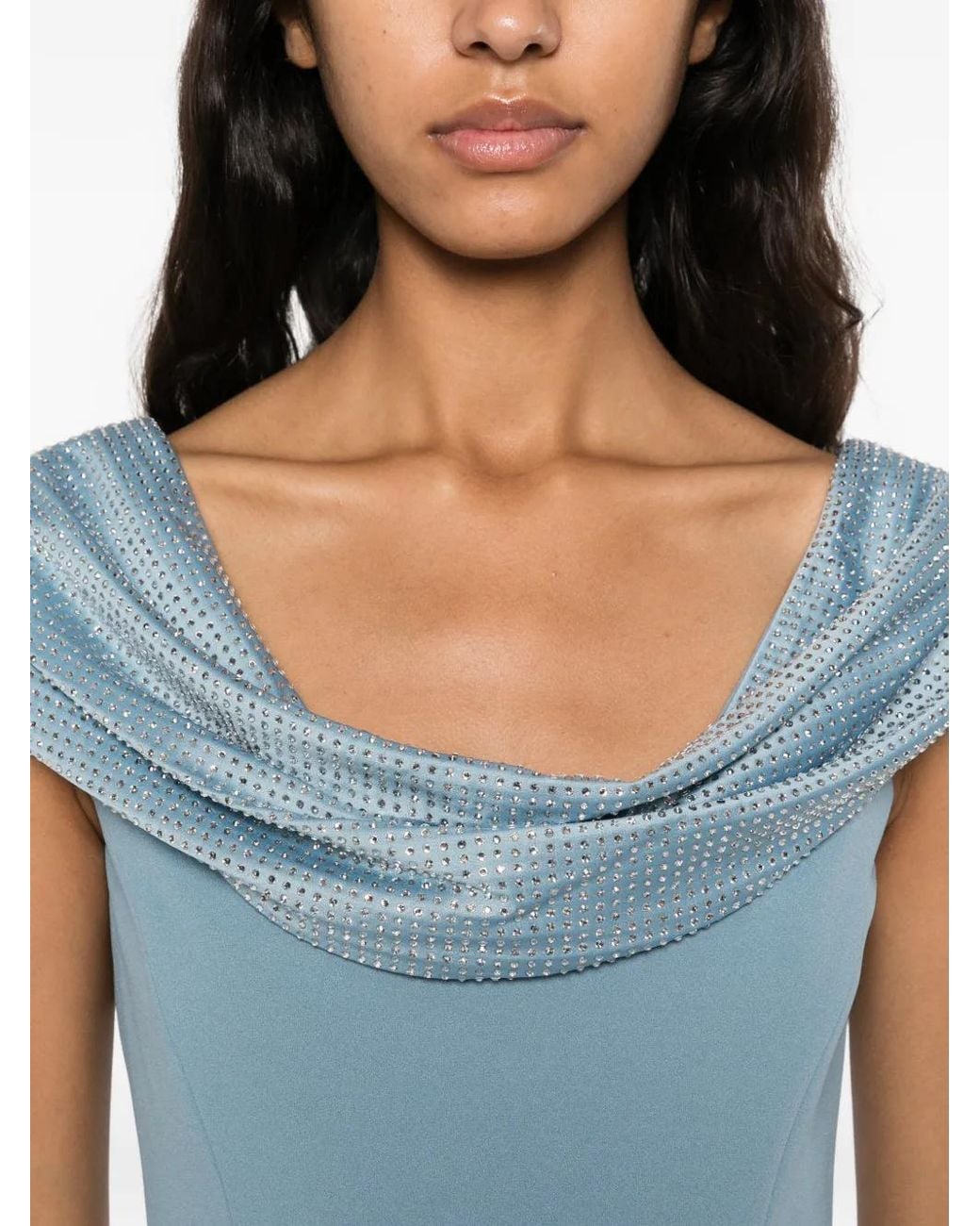 Solace London Blue Cardinale Crystal-Embellished Draped Maxi Dress