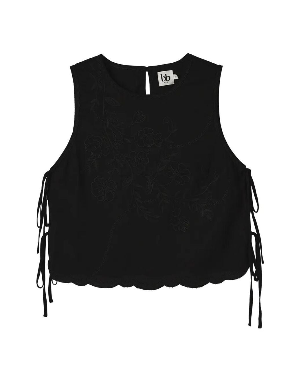 B+ AB Black Floral-Embroidered Scalloped-Hem Blouse