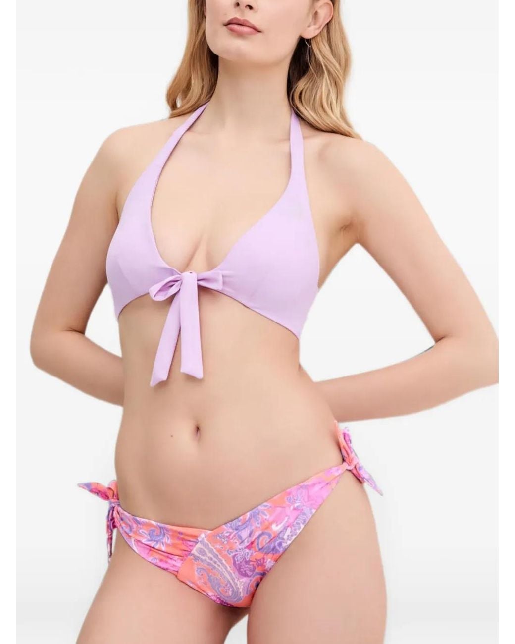 Guess Pink Bow-Detail Halterneck Bikini Top