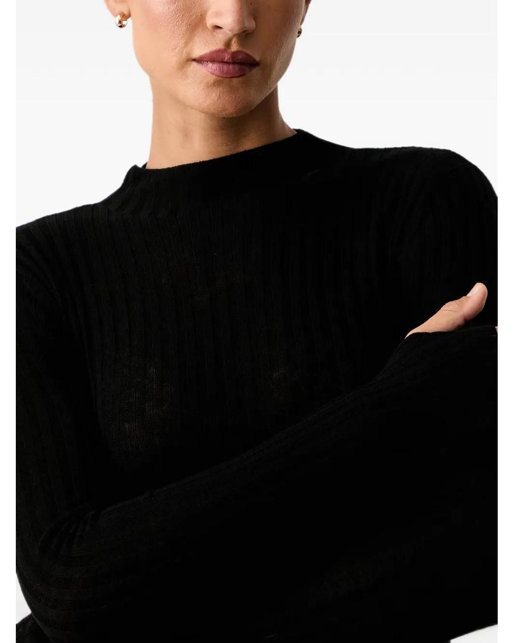 Pinko Black Ribbed-Knit Wool Sweater