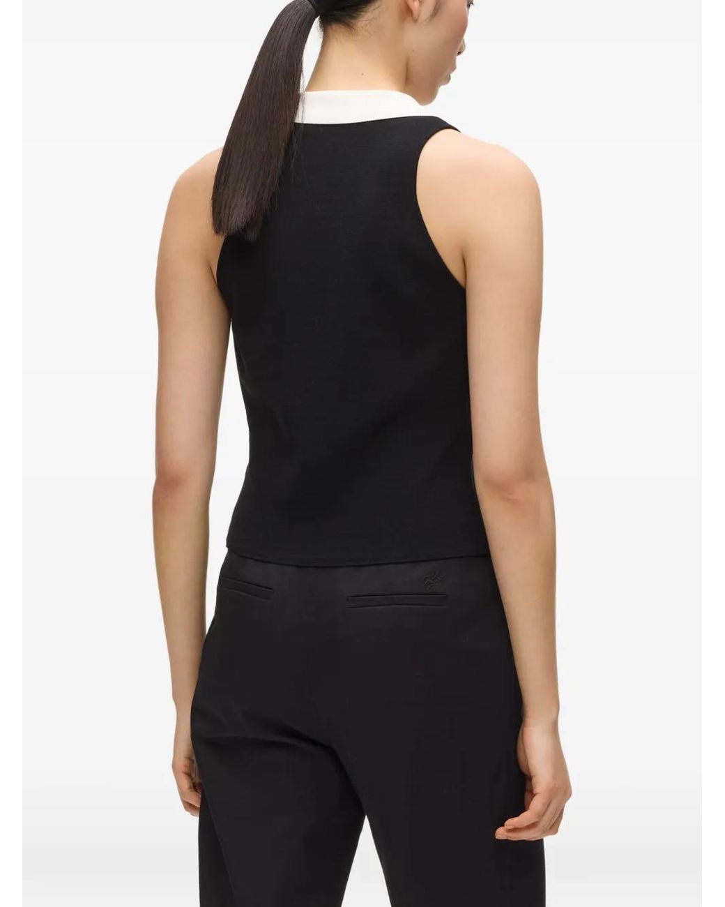 Karl Lagerfeld Black V-Neck Button Top