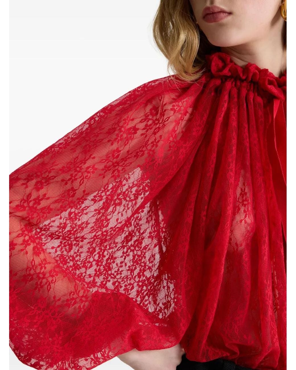 Patou Red Lace Drawstring Top