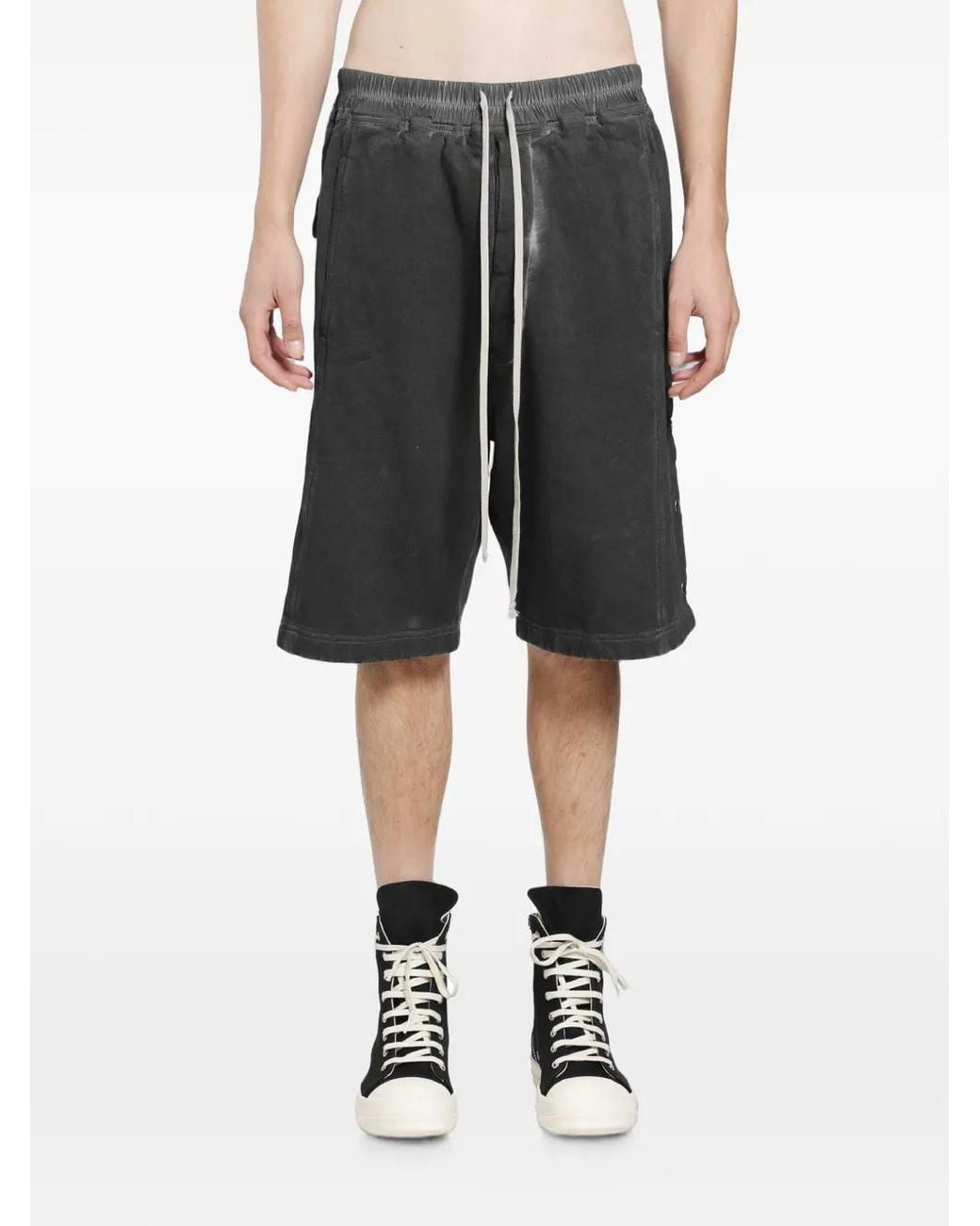 Rick Owens Black Pusher Drawstring-Waist Shorts for men