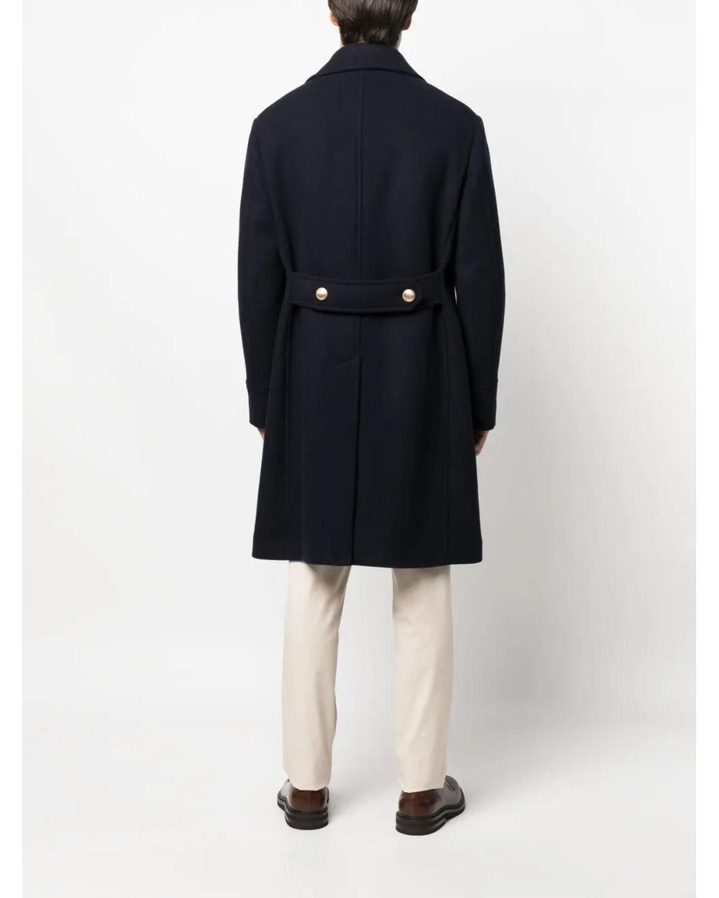 Brunello Cucinelli Blue Button-Down Double-Breasted Coat for men