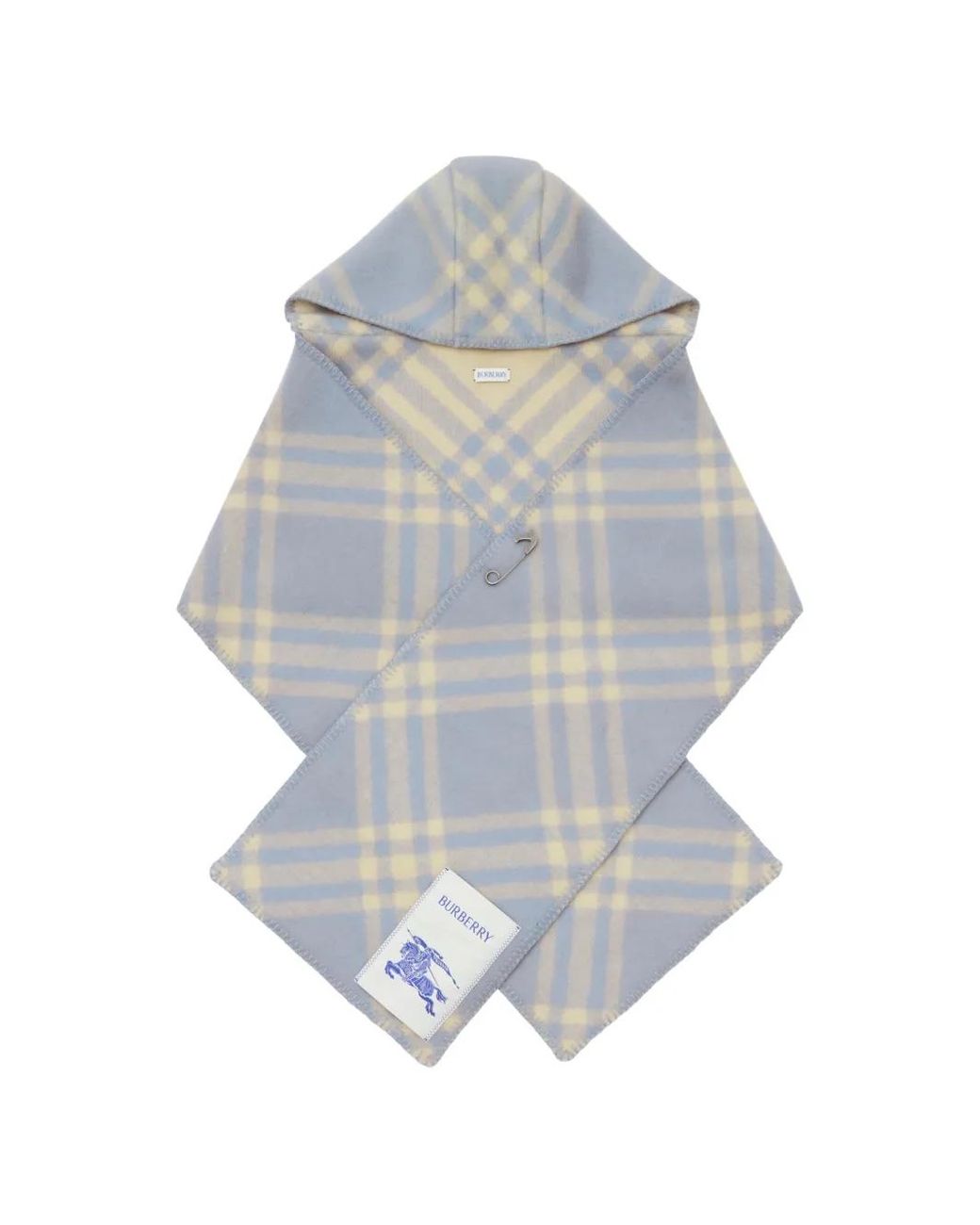 Burberry Blue Check Wool Hooded Scarf