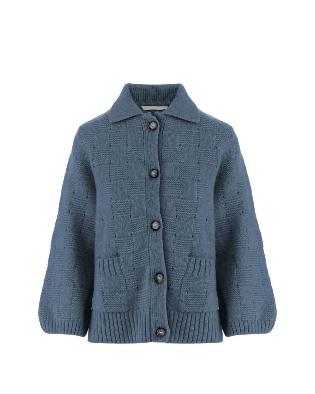 Allude Blue Basket-Weave Knitted Cardigan