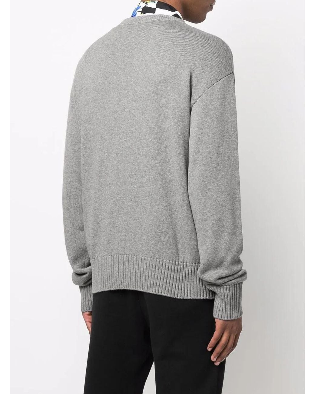 Off-White c/o Virgil Abloh Gray Logo Embroidered Knitted Jumper for men