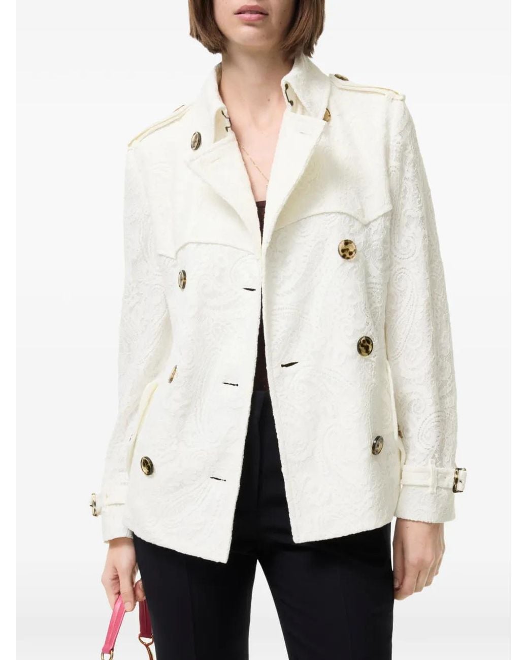 Burberry White Short Paisley-Lace Foxfield Trench Coat