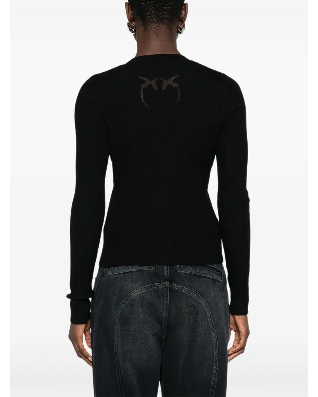 Pinko Black Cropped V-Neck Cardigan With Button-Down Front