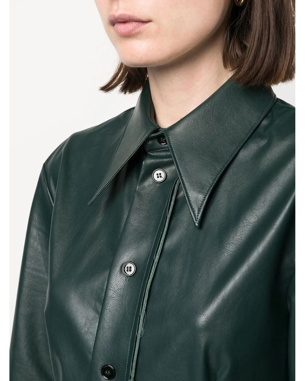MM6 by Maison Margiela Green Faux-Leather Shirt Dress