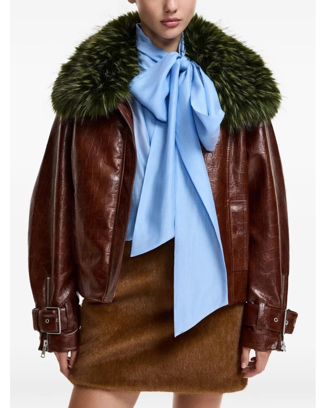 Essentiel Antwerp Brown Kabuki Croc-Effect Jacket