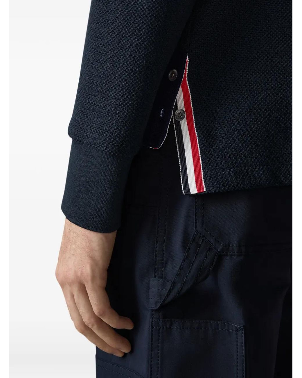 Thom Browne Blue Textured-Pique 4-Bar Long-Sleeved Polo Shirt for men