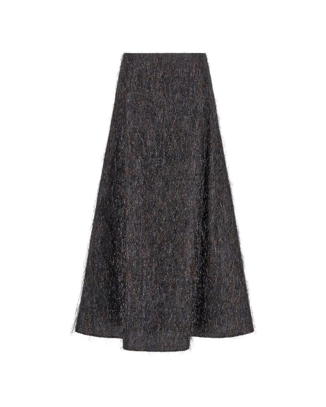 Peserico Gray Metallic-Yarn Frayed Midi Skirt