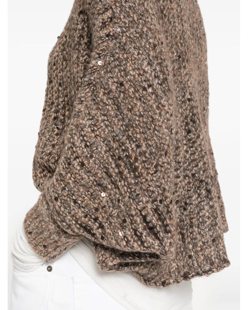 Pull Brodé De Sequins À Col Roulé Panicale en coloris Brown
