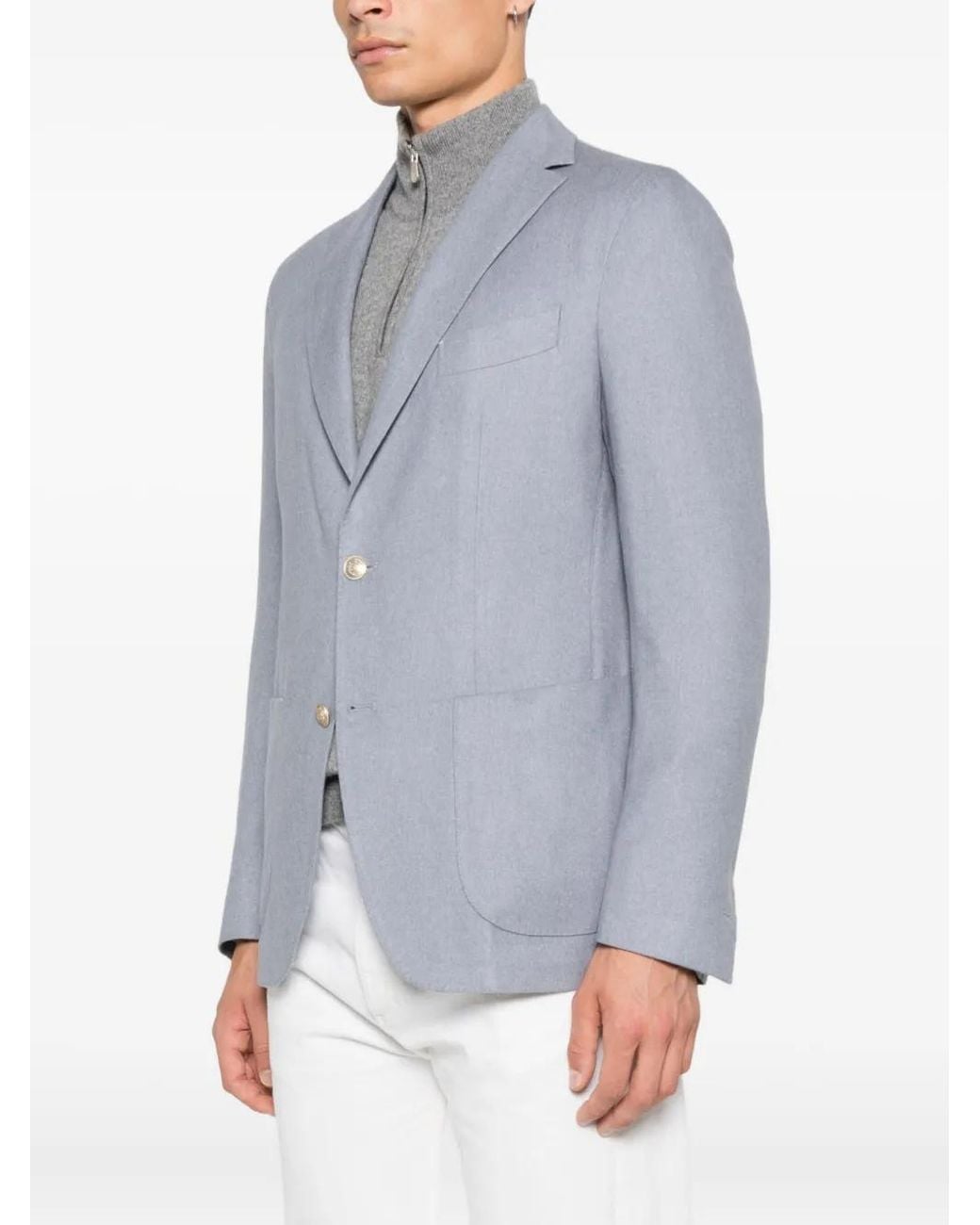 Eleventy Blue Patch-Pocket Single-Breasted Blazer for men