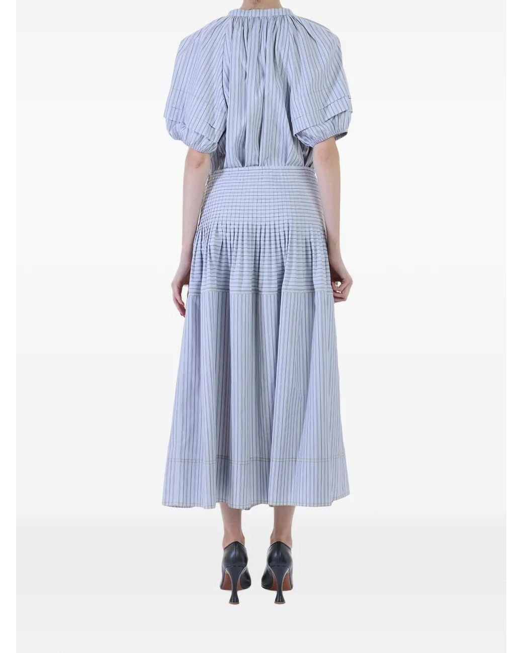 Paul Smith Blue Striped Pleated Maxi Skirt