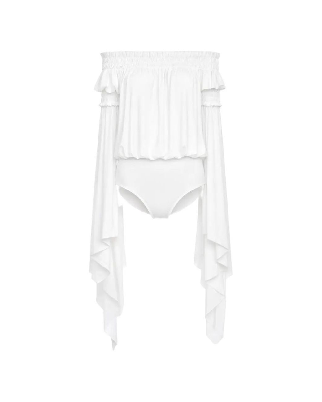 Norma Kamali White Handkerchief-Sleeve Peasant Bodysuit
