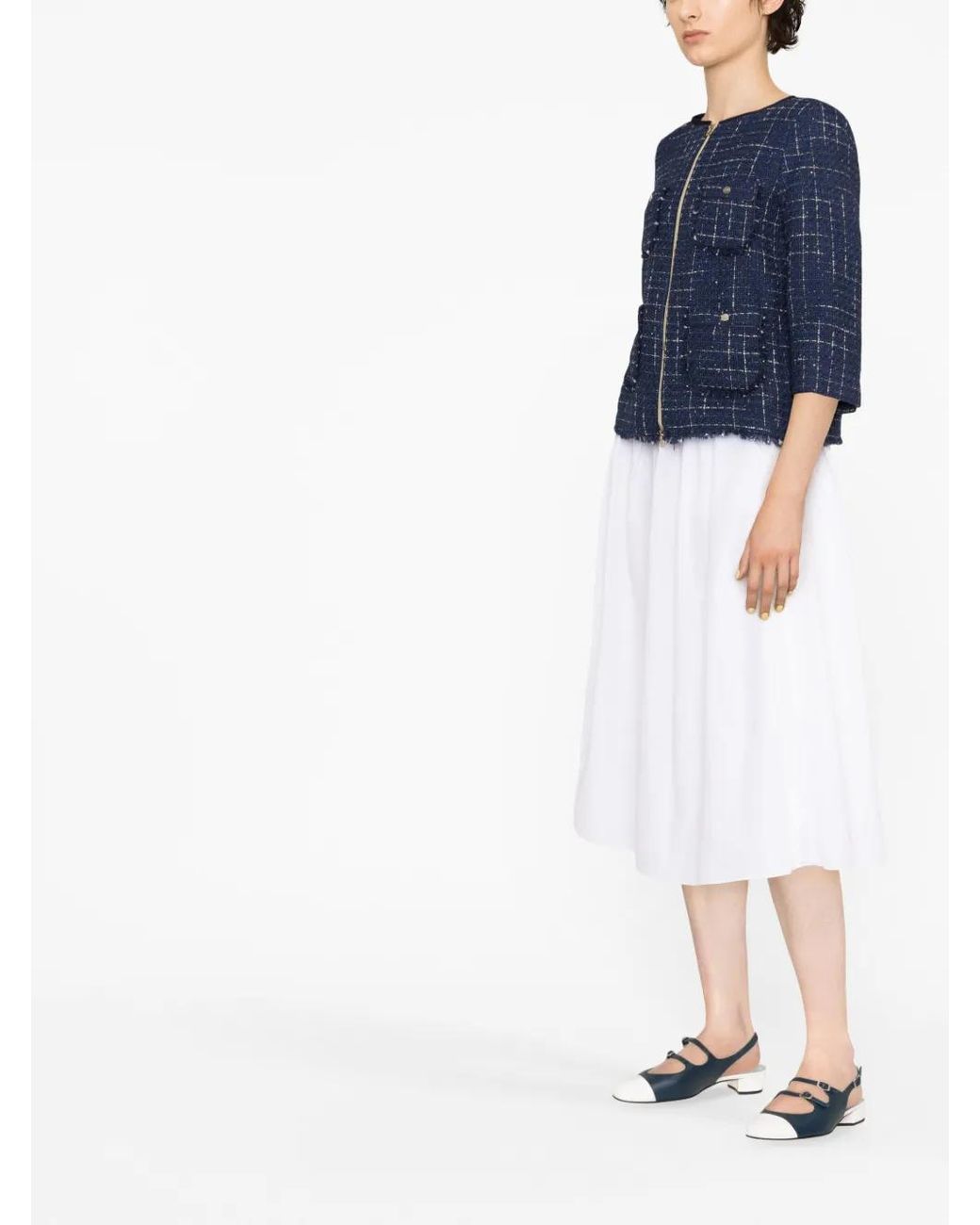 Herno Blue Zip-Up Tweed Jacket