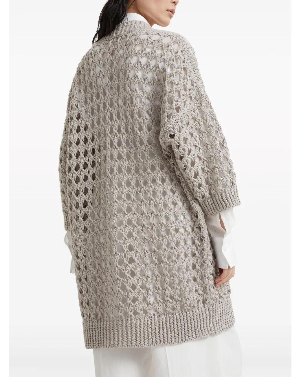 Brunello Cucinelli White Open-Knit Cardigan