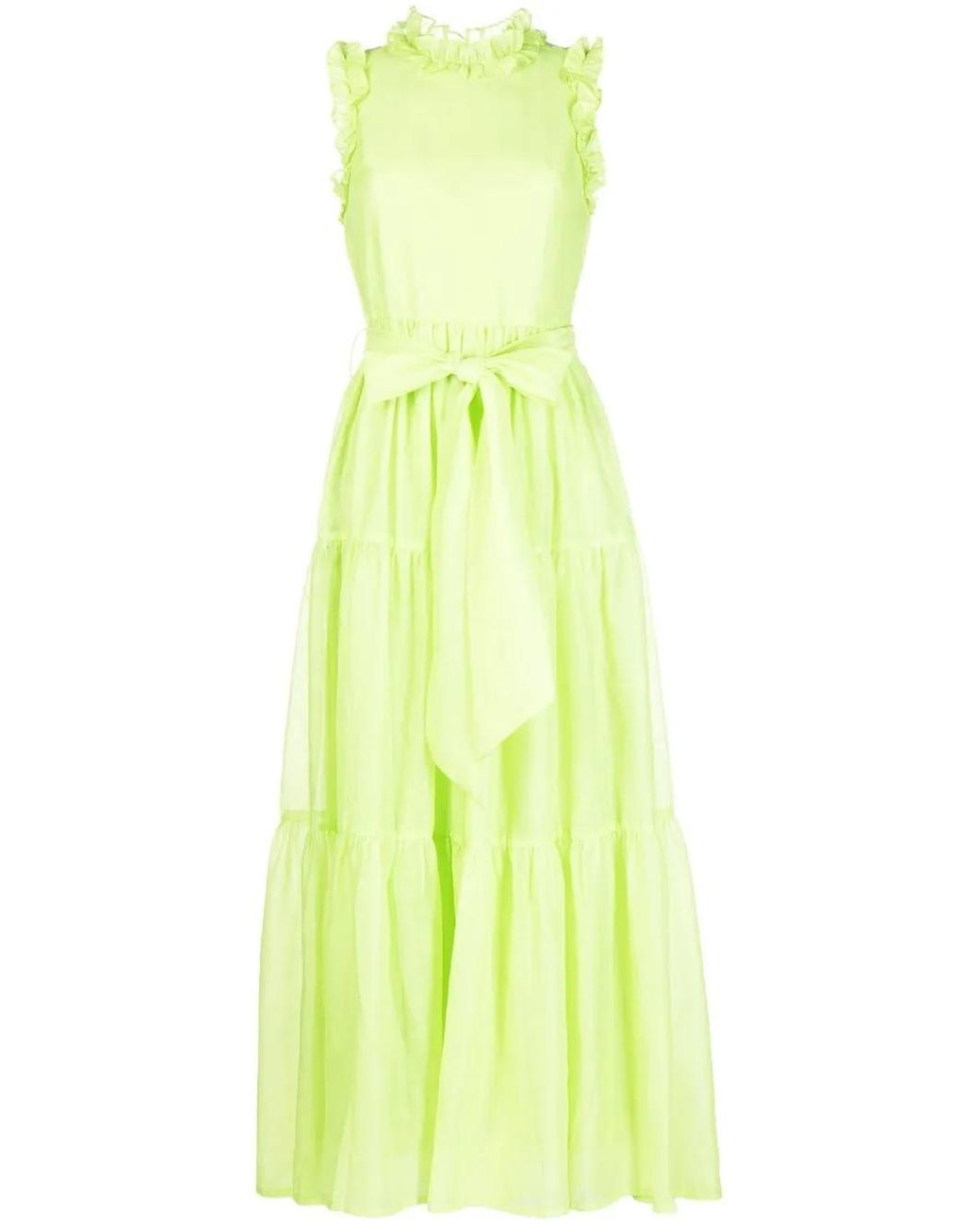 Baruni Yellow Ruffle-Trim Belted Maxi Dress
