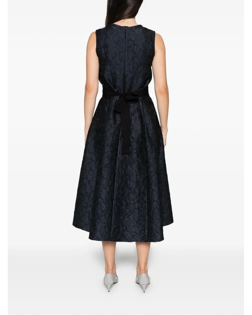 Max Mara Blue Jacquard-Woven Belted Dress