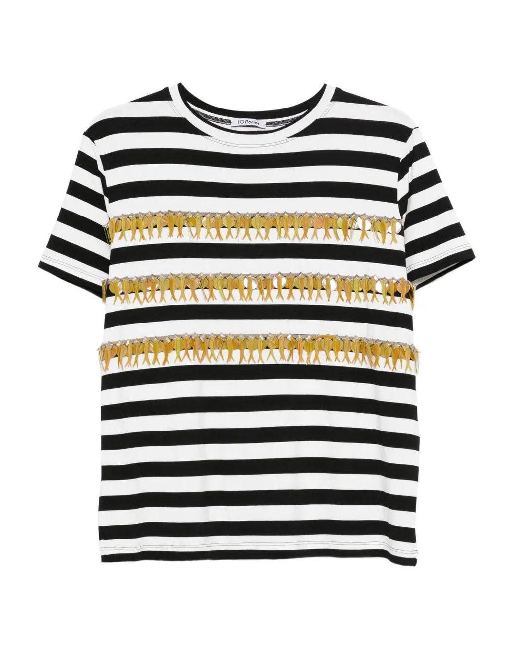 Parlor Blue Striped Embellished Top