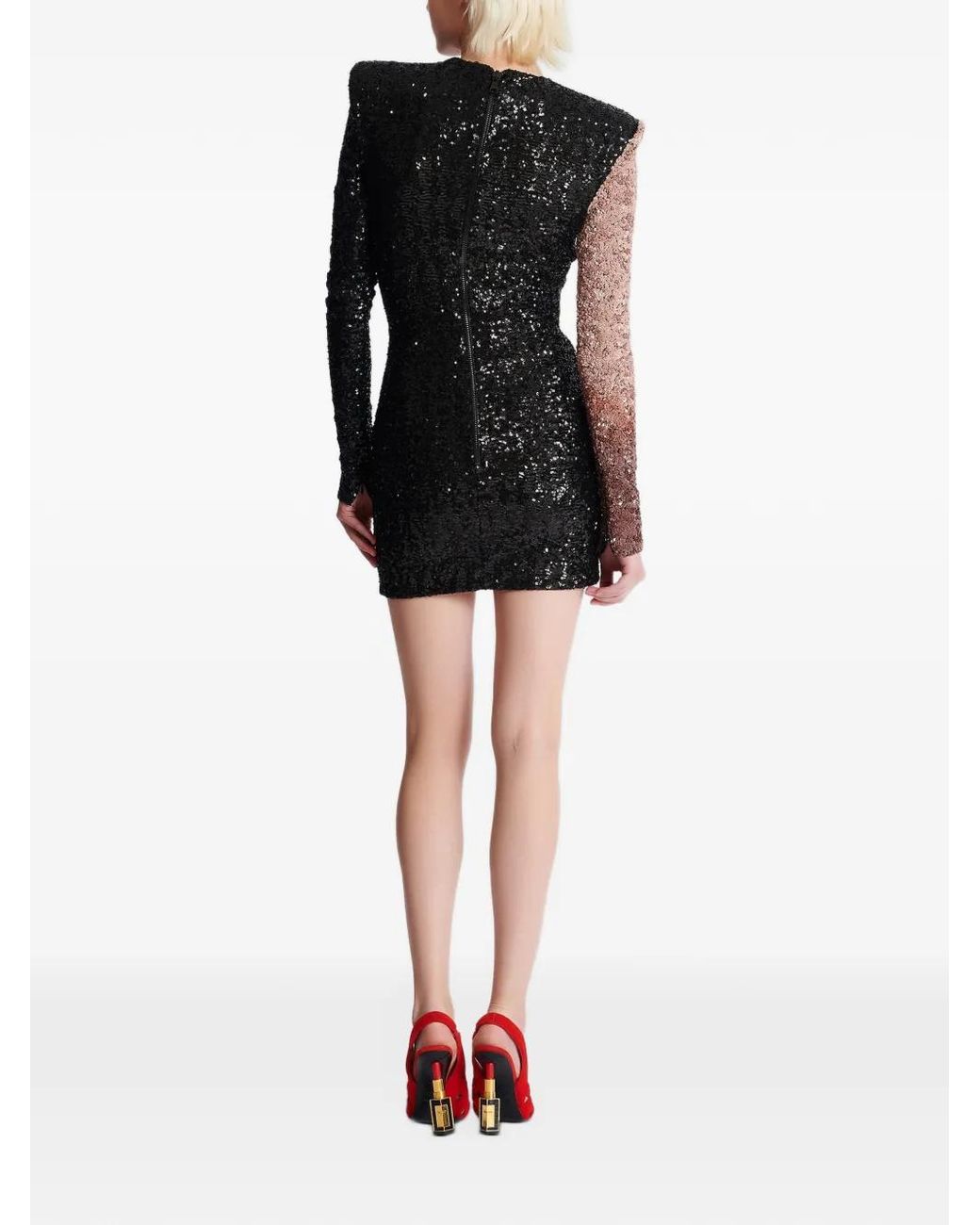 Balmain Red Partial Face Short Dress