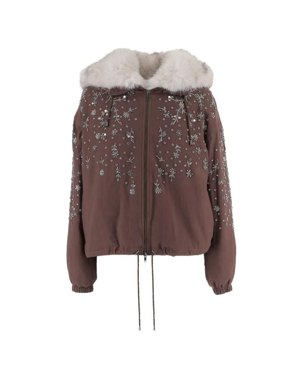 Stella McCartney Brown Embellished Faux-Fur-Trim Jacket