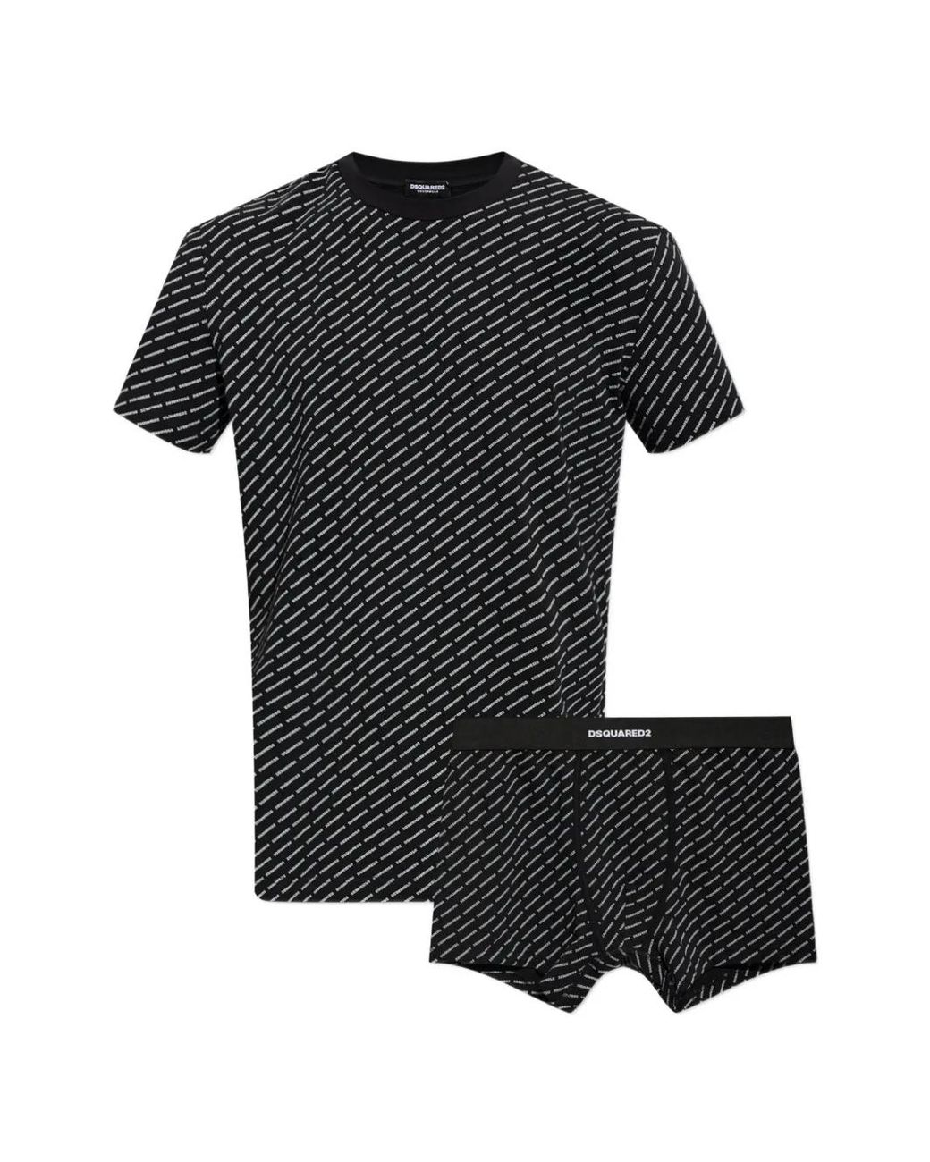 DSquared² Black Logo-Print T-Shirt And Boxers Set for men