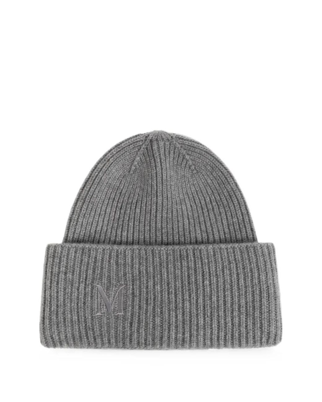 Max Mara Gray Logo-Embroidered Beanie Hat