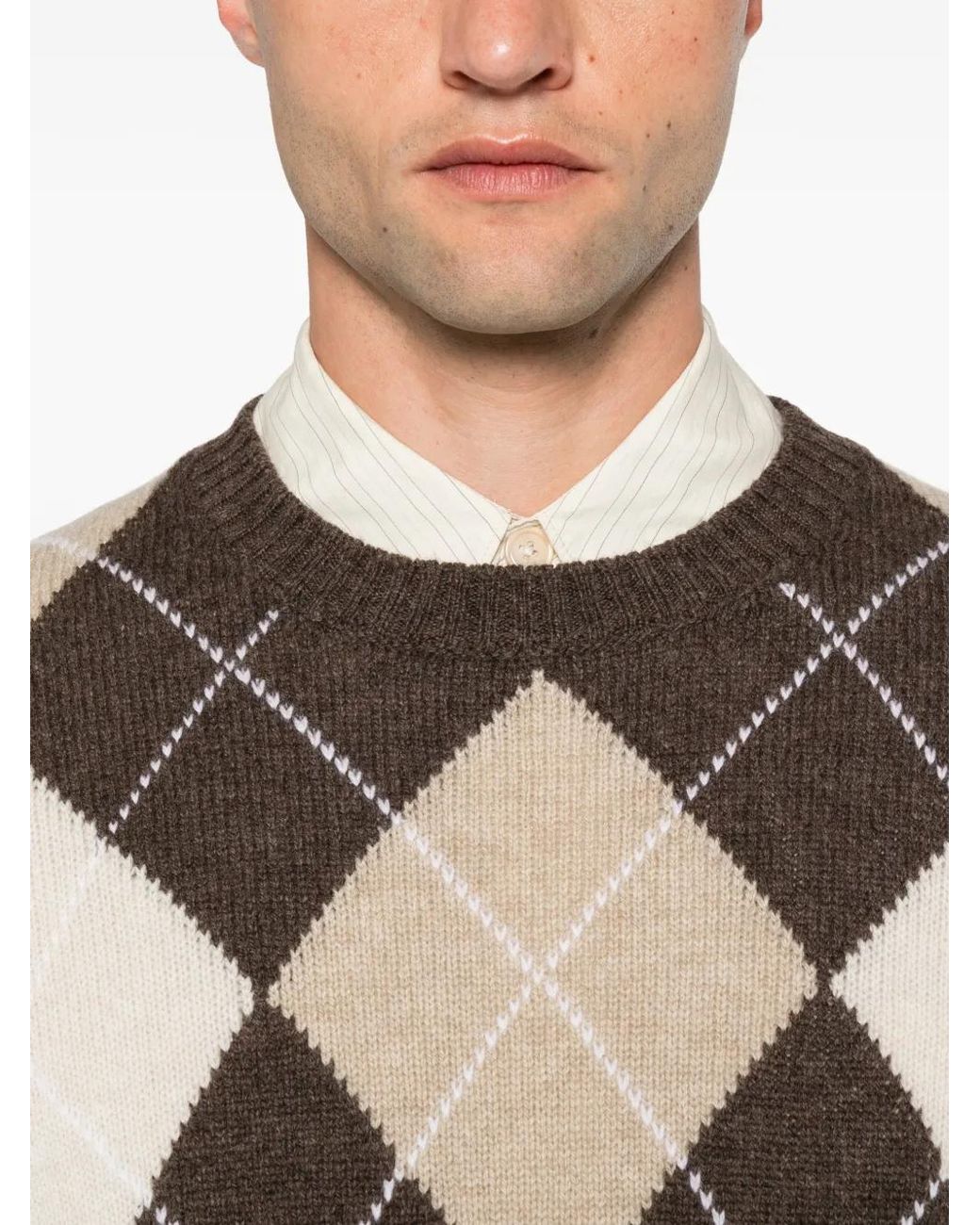 Fileria Brown Argyle-Knit Sweater for men