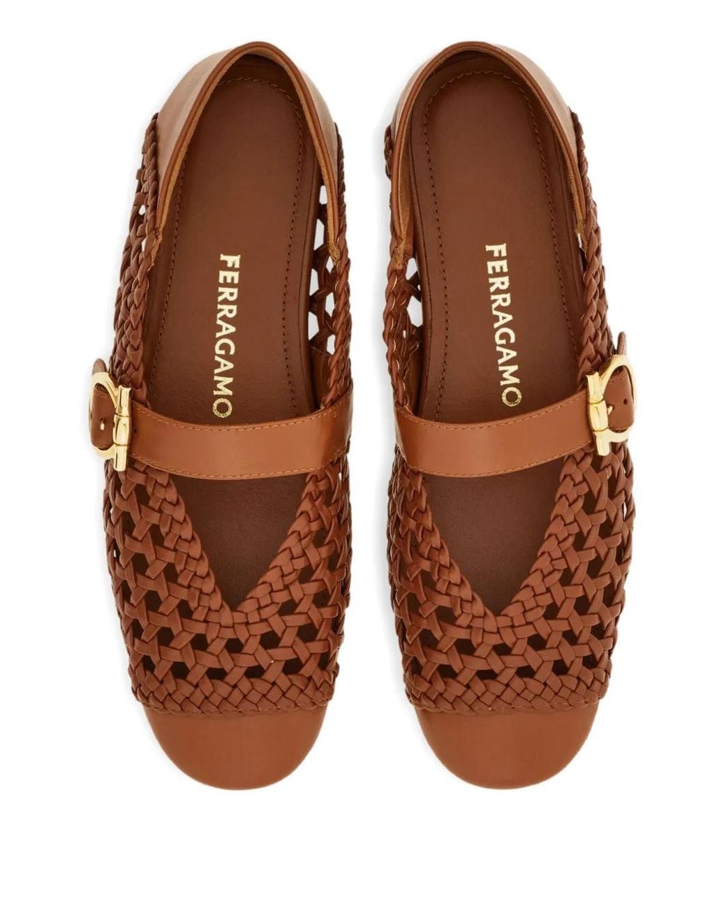 Ferragamo Brown Gancini Buckle Ballet Flats