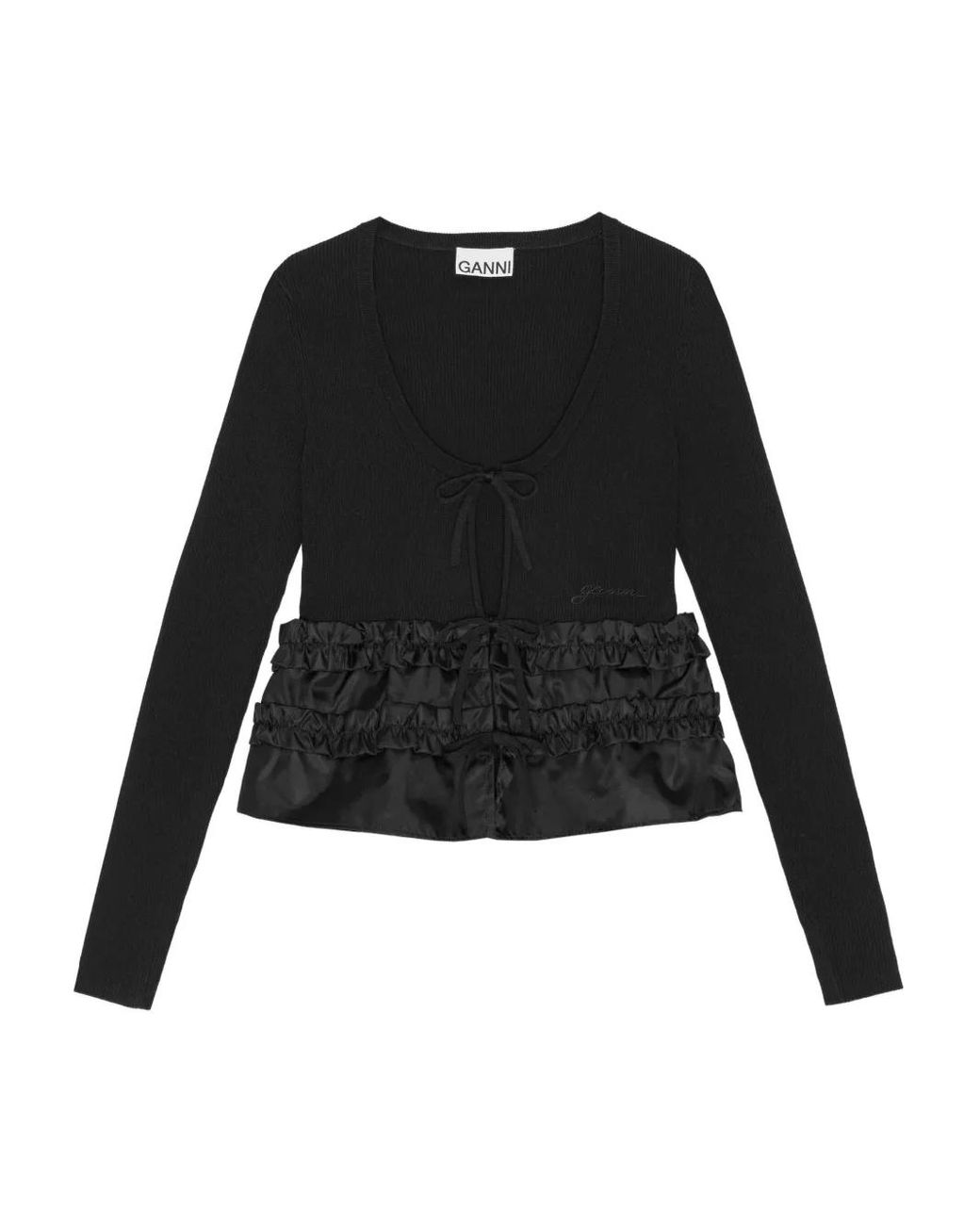 Ganni Black Ruffle-Hem Blouse