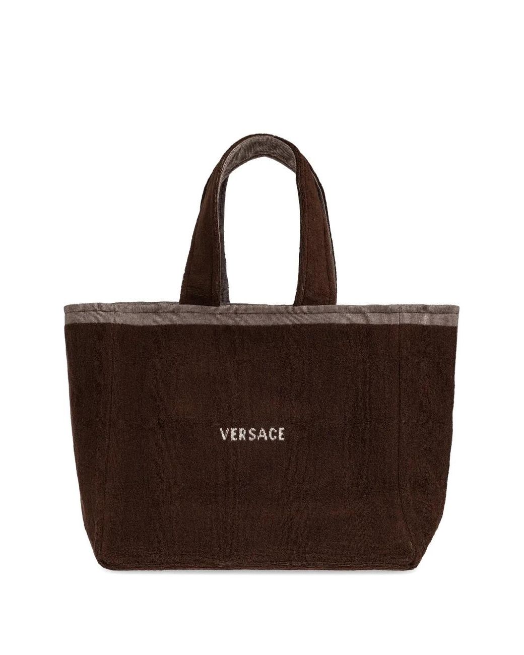 Versace Brown Cotton-Terry Jacquard Tote